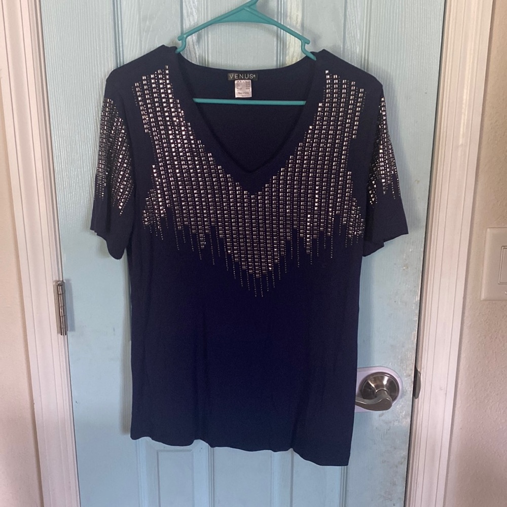 VENUS Metallic Navy Blue Top